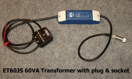 ET60JS - 60VA transformer with mains plug and Jack Socket